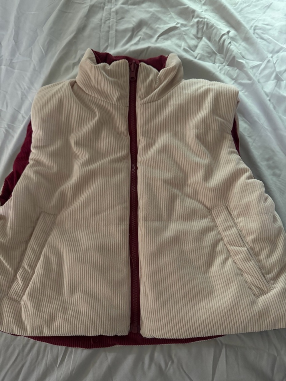 Dry Goods Burgundy Corduroy Puffer Vest with Cream Lining 0071 - Picture 2 of 5